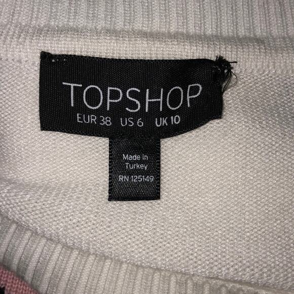 Topshop Women’s Sweater Size 6 White Rainbow Stripe Knit Pullover EUC Preppy - Picture 7 of 9